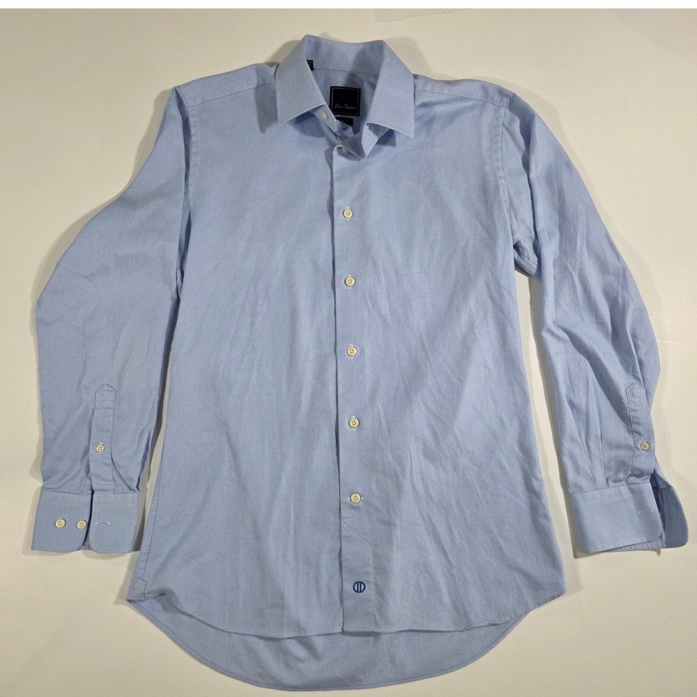 David Donahue Mens Trim Fit Dress Shirt Light Blue Cotton 15.5 32/33 Long Sleeve